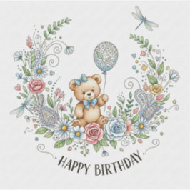 Boho floral birthday bear sticker