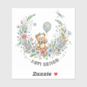 Boho floral birthday bear sticker (Vel)