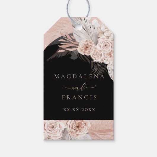 boho floral black arch bruiloft cadeaulabel (Voorkant)