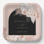 boho floral black arch bruiloft papieren bordje (Voorkant)