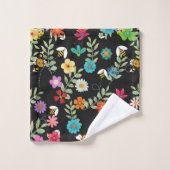 Boho Floral Black Background Pattern Bad Handdoek (Wasdoekje)