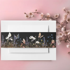 Boho Floral Black Butterfly Garden Belly Band Uitnodigingen Wikkel