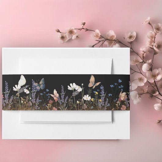 Boho Floral Black Butterfly Garden Belly Band Uitnodigingen Wikkel