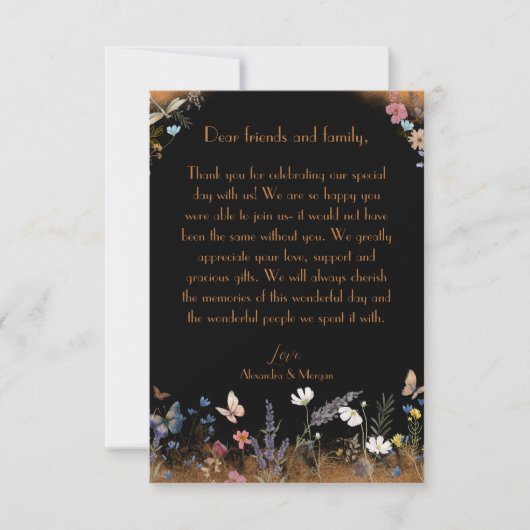 Boho Floral Black Butterfly Garden Dank u kaart (Voorkant)