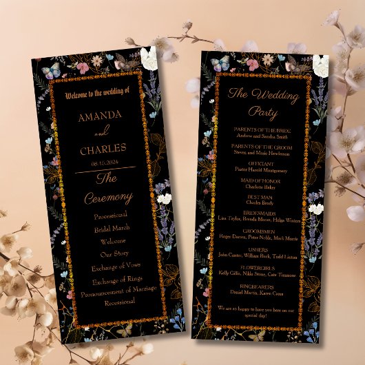 Boho Floral Black Butterfly Garden Programmakaart