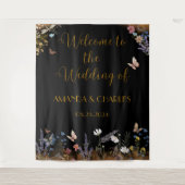 Boho Floral Black Butterfly Garden Tapestry Wandkleed (Voorkant)