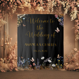 Boho Floral Black Butterfly Garden Tapestry Wandkleed