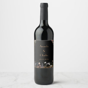 Boho Floral Black Butterfly Garden Wijn Etiket