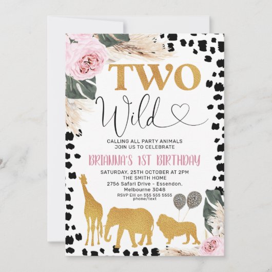 Boho Floral Black Print Safari Twee Wild Birthday Kaart (Voorkant)