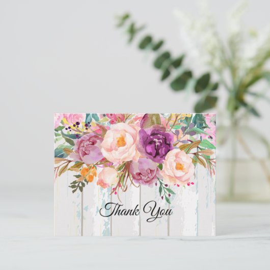 boho floral, bloem bedankt je kaart (Staand voorkant)