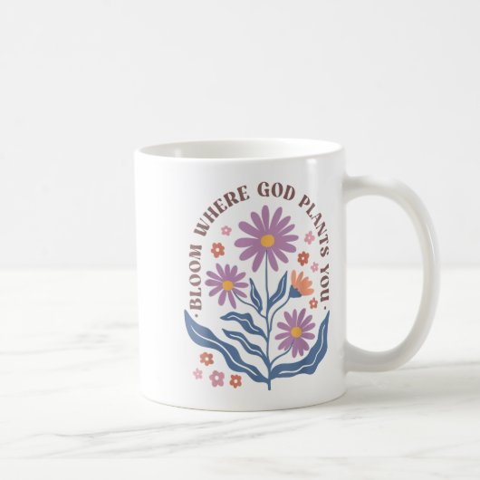 Boho Floral Bloom Where God Plants You Cute Motiva Koffiemok (Rechts)