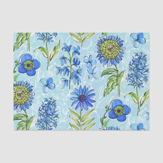Boho Floral Blue Decoupage Tissuepapier (Voorkant)