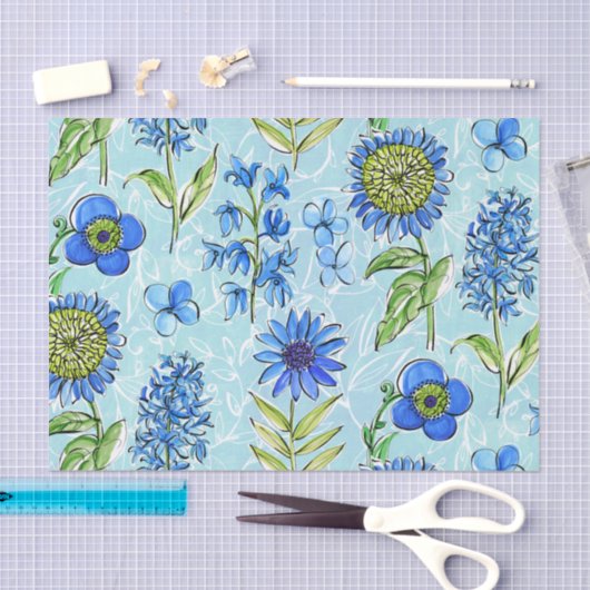 Boho Floral Blue Decoupage Tissuepapier (Craft)