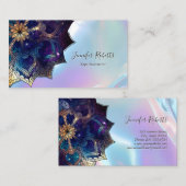 Boho Floral Blue Gold Mandala Chic Iridescent Visitekaartje (Voorkant / Achterkant)