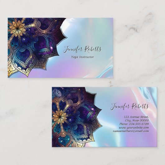 Boho Floral Blue Gold Mandala Chic Iridescent Visitekaartje (Voorkant / Achterkant)