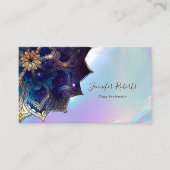 Boho Floral Blue Gold Mandala Chic Iridescent Visitekaartje (Voorkant)