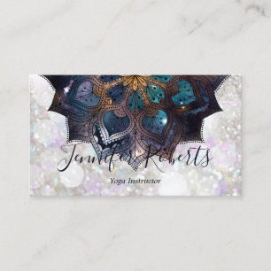 Boho Floral Blue Mandala Chic Glitter Visitekaartje