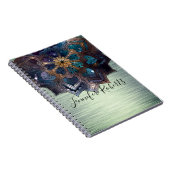 Boho Floral Blue Mandala Chic Green Metallic Notitieboek (Rechterzijde)