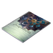Boho Floral Blue Mandala Chic Green Metallic Notitieboek (Linkerzijde)