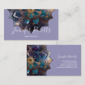 Boho Floral Blue Mandala Chic Paars Visitekaartje (Voorkant / Achterkant)