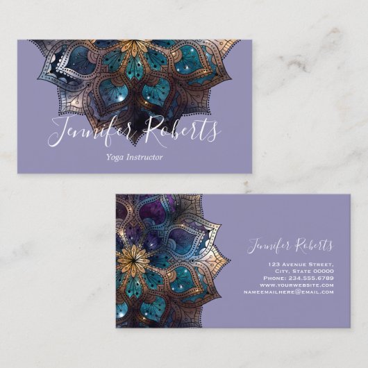 Boho Floral Blue Mandala Chic Paars Visitekaartje (Voorkant / Achterkant)