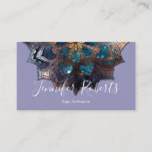 Boho Floral Blue Mandala Chic Paars Visitekaartje (Voorkant)