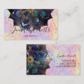 Boho Floral Blue Mandala Chic Pastel Glitter Visitekaartje (Voorkant / Achterkant)