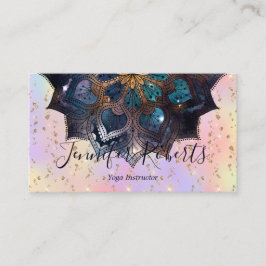 Boho Floral Blue Mandala Chic Pastel Glitter Visitekaartje