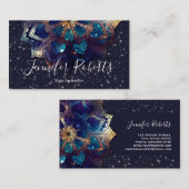 Boho Floral Blue Mandala Chic Sparkle Stars Visitekaartje (Voorkant / Achterkant)