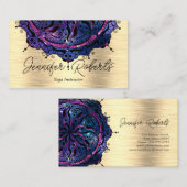 Boho Floral Blue Mandala Chic Yoga Instructor Gold Visitekaartje (Voorkant / Achterkant)
