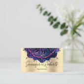 Boho Floral Blue Mandala Chic Yoga Instructor Gold Visitekaartje (Staand voorkant)