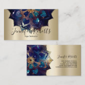 Boho Floral Blue Mandala Chic Yoga Instructor Gold Visitekaartje (Voorkant / Achterkant)