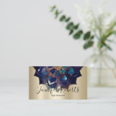 Boho Floral Blue Mandala Chic Yoga Instructor Gold Visitekaartje (Staand voorkant)