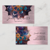 Boho Floral Blue Mandala Chic Yoga Instructor Visitekaartje (Voorkant / Achterkant)