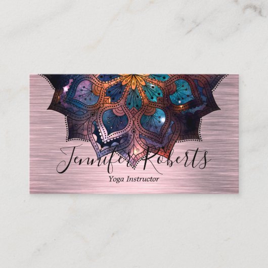 Boho Floral Blue Mandala Chic Yoga Instructor Visitekaartje (Voorkant)