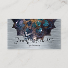 Boho Floral Blue Mandala Chic Yoga Instructor Visitekaartje