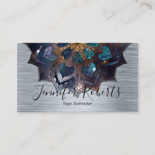 Boho Floral Blue Mandala Chic Yoga Instructor Visitekaartje