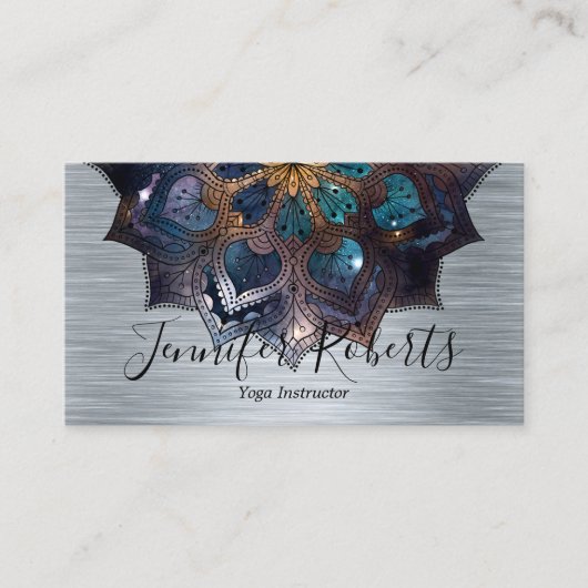 Boho Floral Blue Mandala Chic Yoga Instructor Visitekaartje (Voorkant)