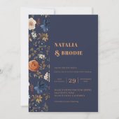 Boho Floral Blue Rust Wedding Kaart (Voorkant)
