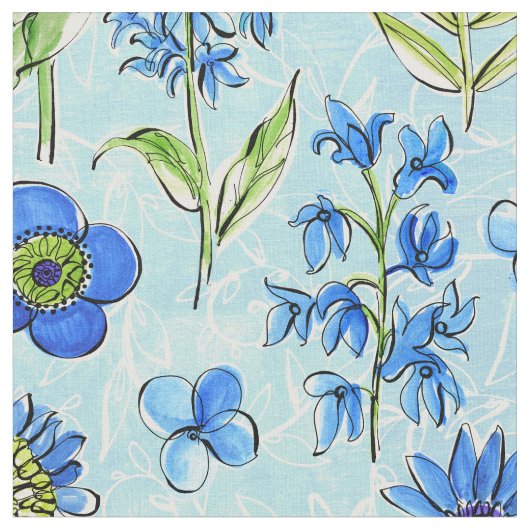 Boho Floral Blue Stof (Close Up)