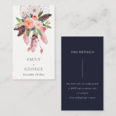 BOHO FLORAL BLUSH DREAM CATCHER WEDDING DETAILS VISITEKAARTJE (Voorkant / Achterkant)