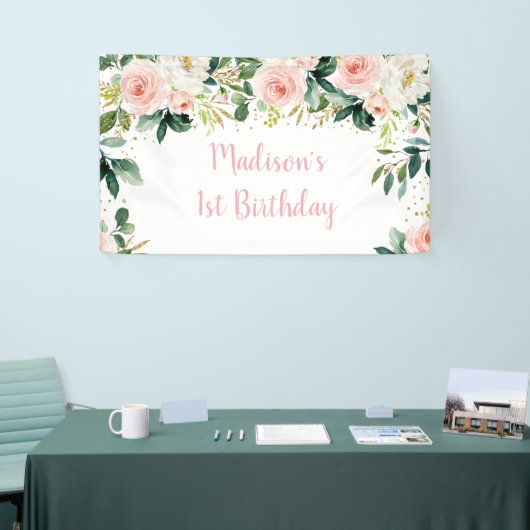 Boho Floral Blush Gold Birthday Spandoek (Beurs)