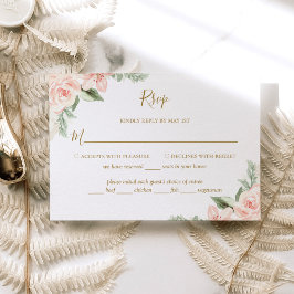 Boho Floral Blush Pink Sage Green met Meal Choice RSVP Kaartje