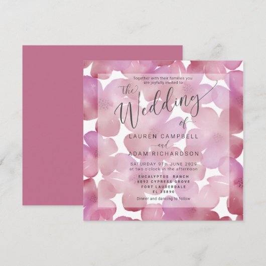 Boho Floral Blush Pink Waterverf Wedding Invite (Voorkant / Achterkant)