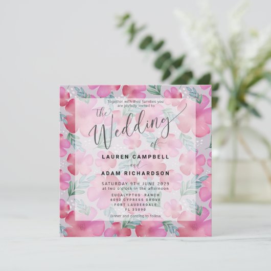 Boho Floral Blush Pink Waterverf Wedding Invite (Staand voorkant)