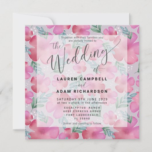 Boho Floral Blush Pink Waterverf Wedding Invite (Voorkant)