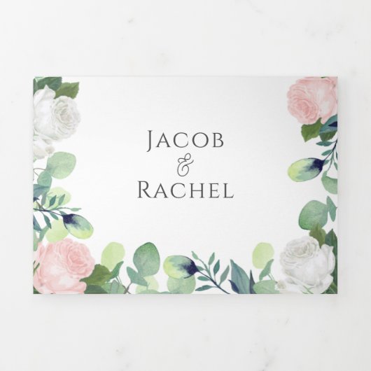 Boho Floral Blush Roses Greenery Wedding Drieluik Uitnodiging (Cover)