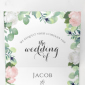 Boho Floral Blush Roses Greenery Wedding Drieluik Uitnodiging (Binnenzijde eerst)