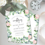 Boho Floral Blush roze Roses Wedding Invitation<br><div class="desc">Dit betaalbare trouwontwerp is voorzien van waterverf witte en wazige rozen die zijn geaccentueerd door eucalyptus greenery. Klik de aanpassingsknoop voor meer flexibiliteit in het wijzigen van de tekst. De variaties van dit ontwerp, de verschillende papiersoorten, evenals de coördinerende producten zijn beschikbaar in onze winkel, zazzle.com/store/doodlelulu. Neem contact met ons...</div>