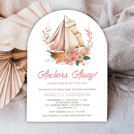 Boho Floral Boat Nautisch Meisje Boog Baby shower Kaart